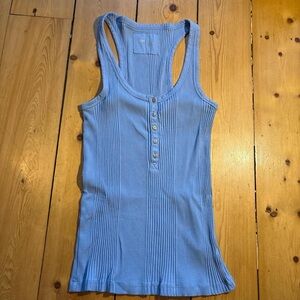 Aerie Light Blue Ribbed Tank Top with Buttons